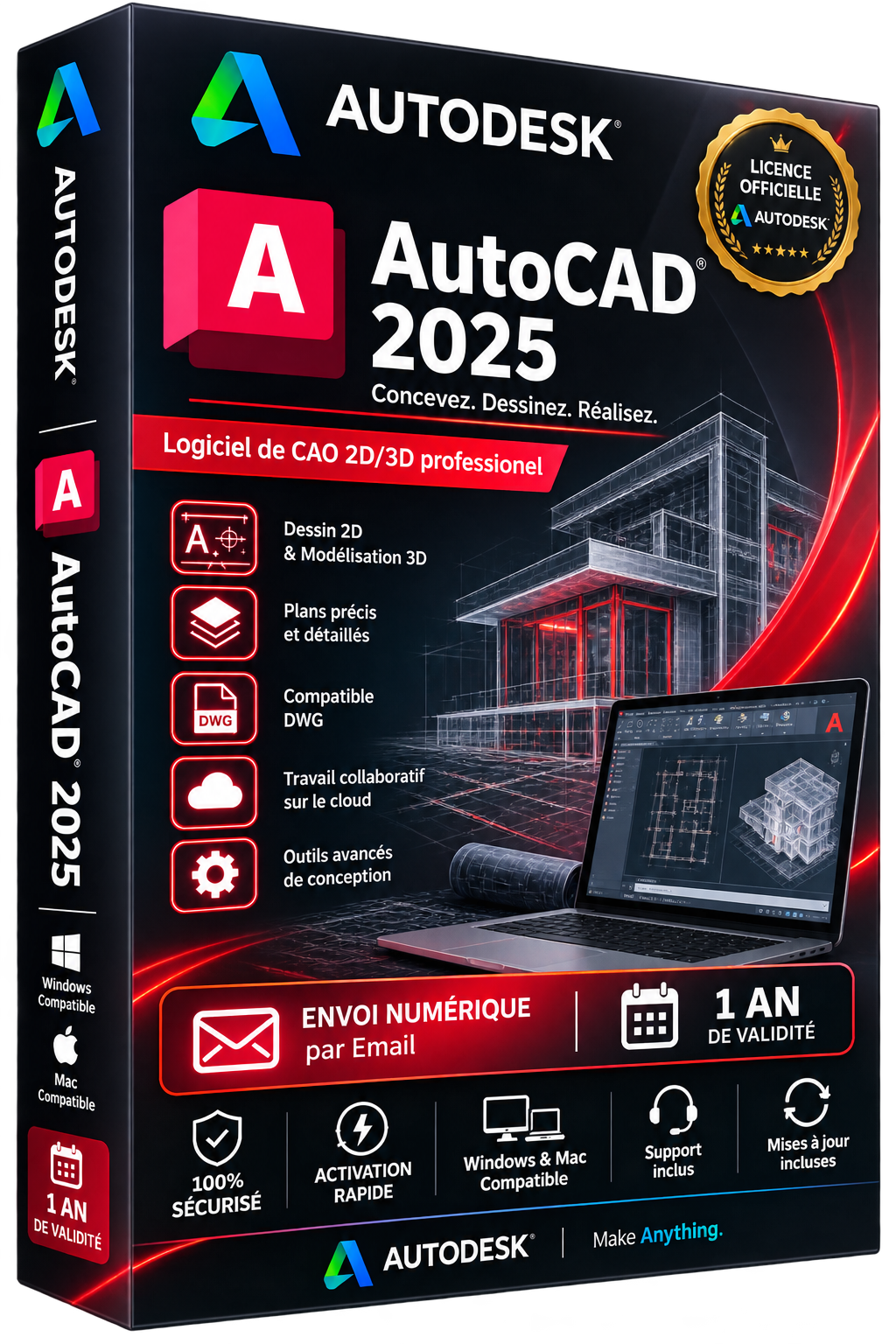 AutoCAD 2025 - Licence officielle Autodesk - CAO 2D/3D - Abonnement 1 an