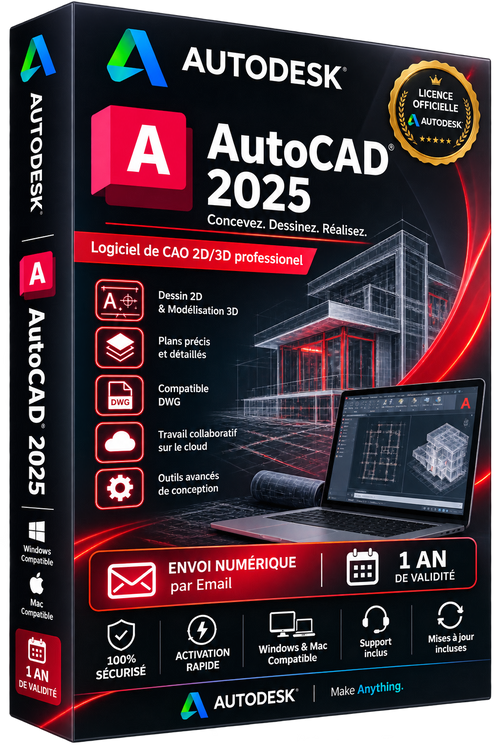 AutoCAD 2025 - Licence officielle Autodesk - CAO 2D/3D - Abonnement 1 an