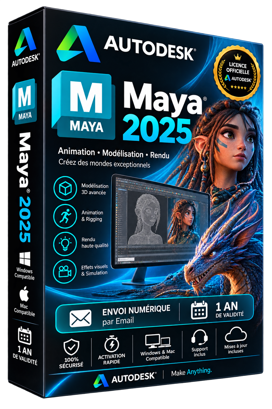 Autodesk Maya 2025 - Licence officielle - Animation Modélisation Rendu 3D - Abonnement 1 an