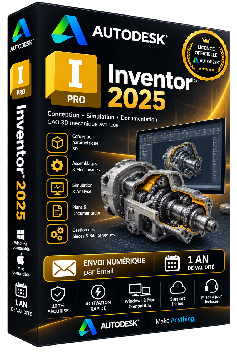 Autodesk Inventor Pro 2025 - Licence officielle - CAO 3D Mécanique - Abonnement 1 an