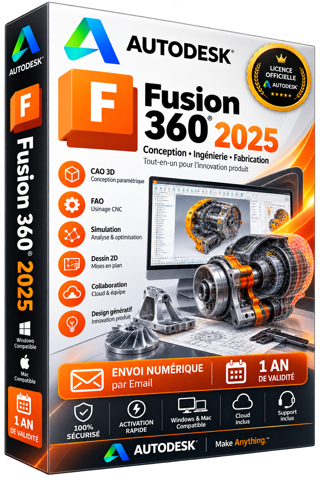 Autodesk Fusion 360 2025 - Licence officielle - CAO FAO Simulation - Abonnement 1 an