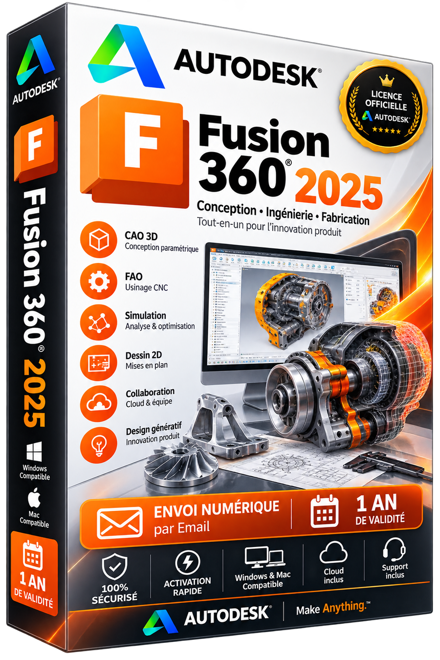 Autodesk Fusion 360 2025 - Licence officielle - CAO FAO Simulation - Abonnement 1 an