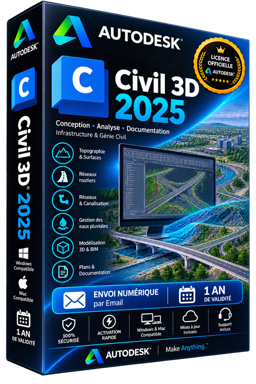 Autodesk Civil 3D 2025 - Licence officielle - Infrastructure Génie Civil - Abonnement 1 an