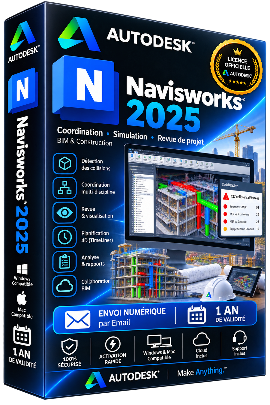 Autodesk Navisworks 2025 - Licence officielle - Coordination BIM Simulation 4D - Abonnement 1 an