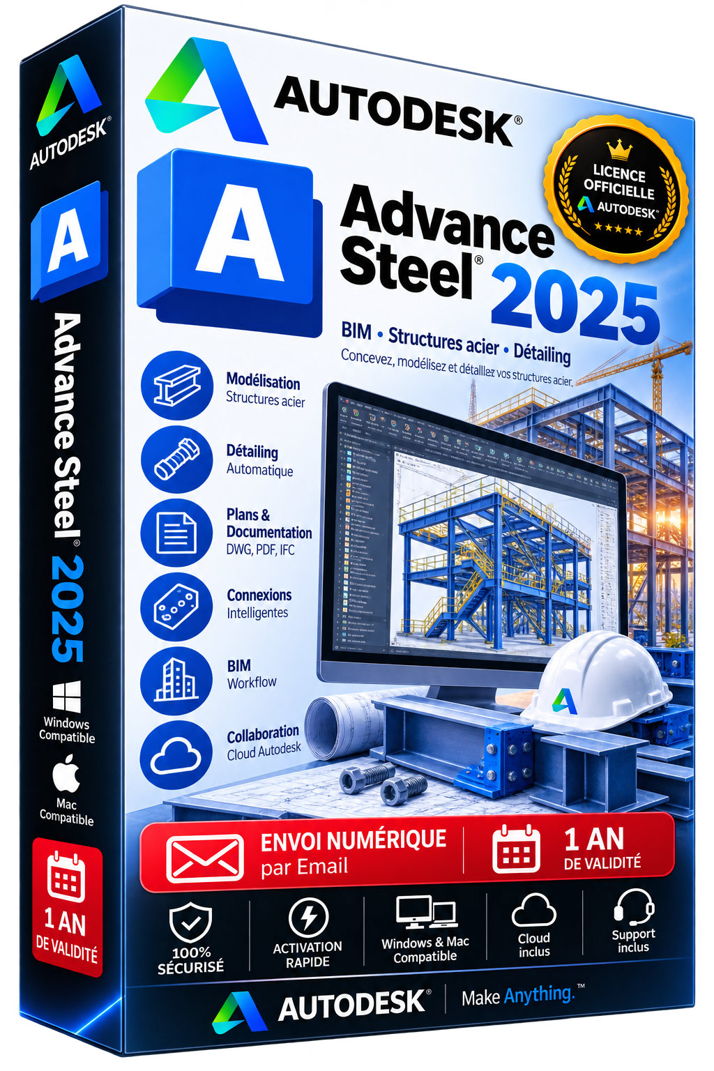 Autodesk Advance Steel 2025 - Licence officielle - BIM Structures Acier Détailing - Abonnement 1 an