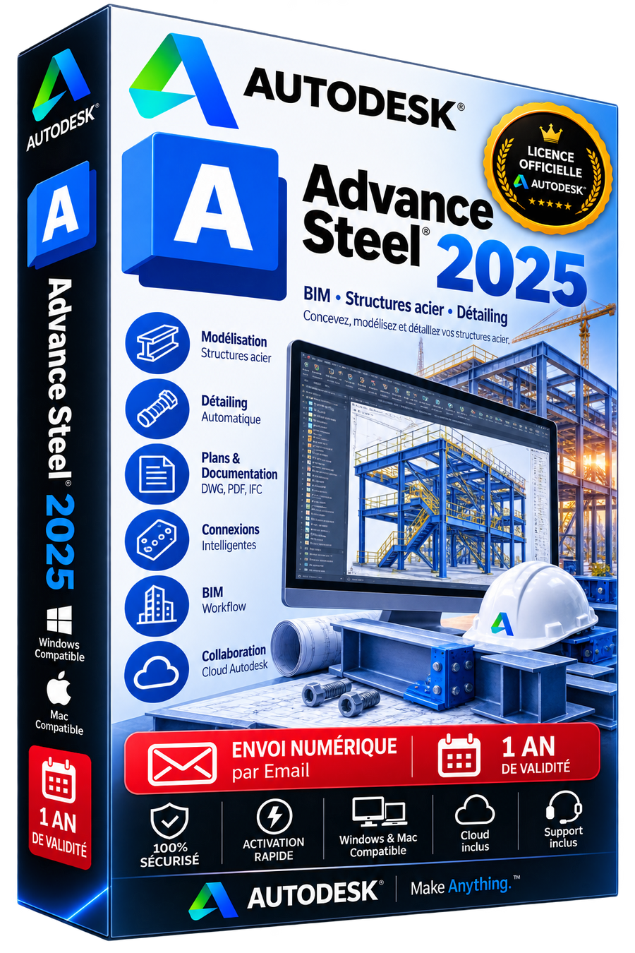 Autodesk Advance Steel 2025 - Licence officielle - BIM Structures Acier Détailing - Abonnement 1 an
