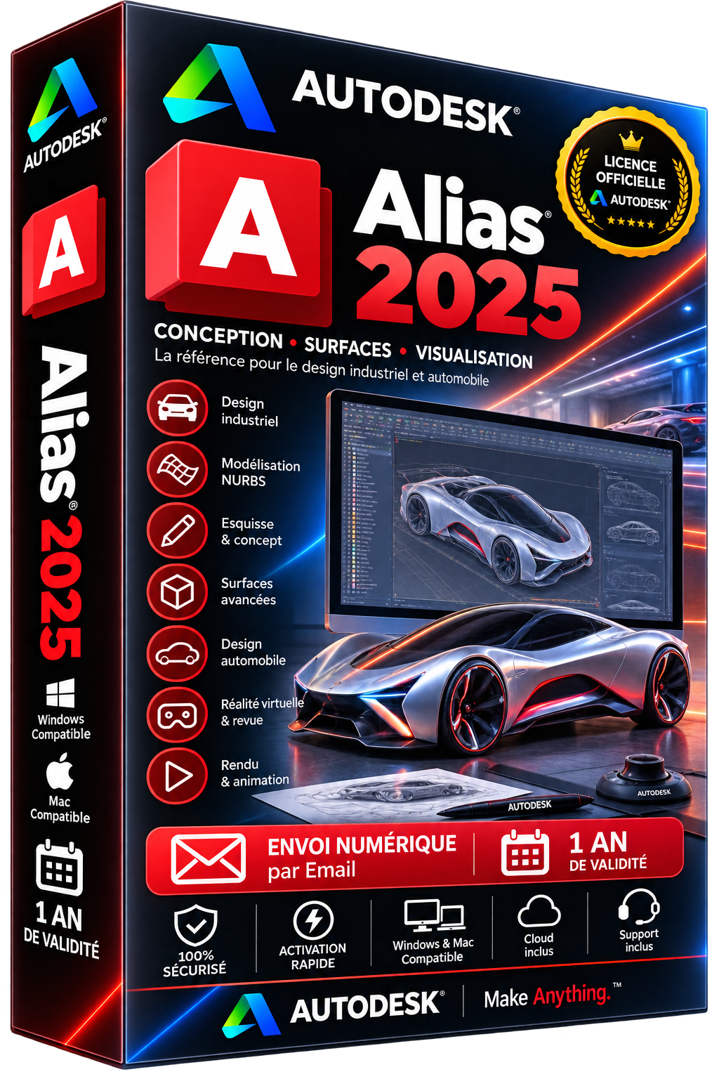 Autodesk Alias 2025 - Licence officielle - Design Industriel Surfaces NURBS Automobile - Abonnement 1 an