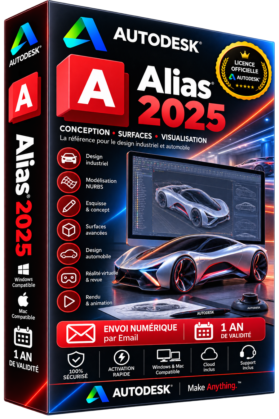 Autodesk Alias 2025 - Licence officielle - Design Industriel Surfaces NURBS Automobile - Abonnement 1 an