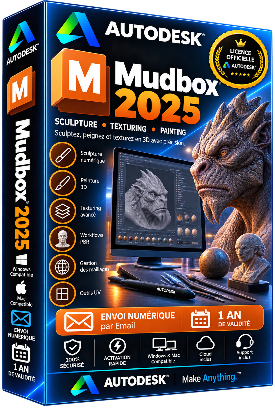 Autodesk Mudbox 2025 - Licence officielle - Sculpture Texturing Painting 3D - Abonnement 1 an