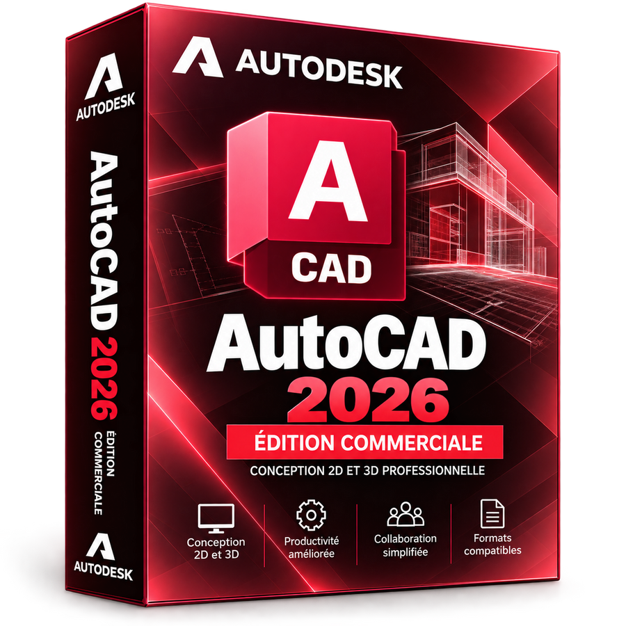 Boîte illustrative AutoCAD 2026 rouge bordeaux