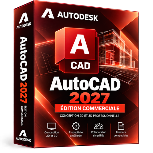 Boîte 3D illustrative AutoCAD 2027 rouge orangé