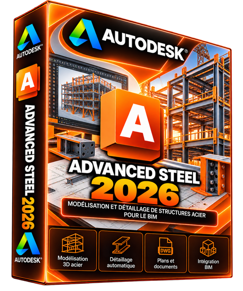 Autodesk Advance Steel 2026 — boîte 3D orange sans fond