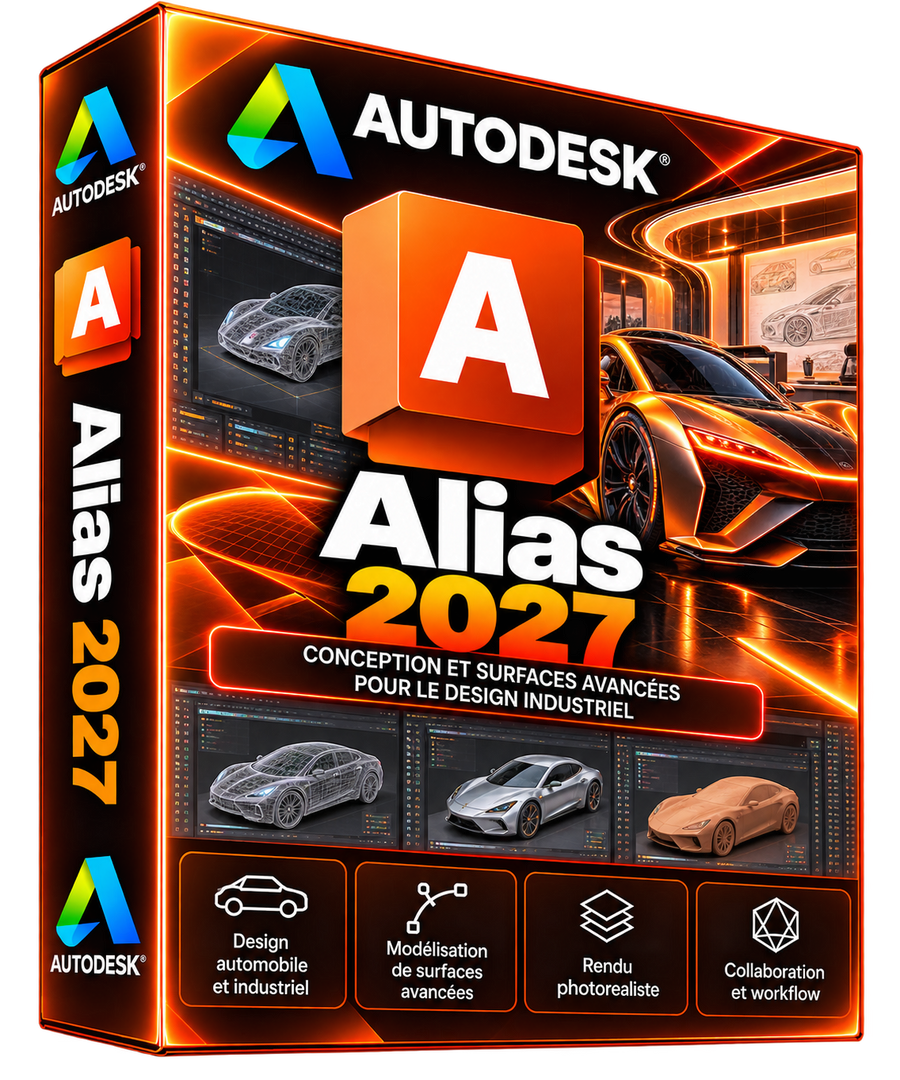 Autodesk Alias 2027 — boîte 3D orange sur fond transparent