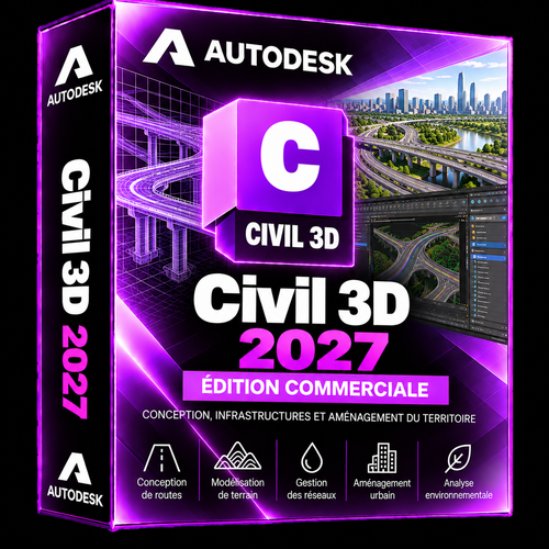 Boîte 3D illustrative Autodesk Civil 3D 2027 violet et noir