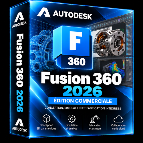 Boîte 3D illustrative Autodesk Fusion 360 2026 bleu électrique