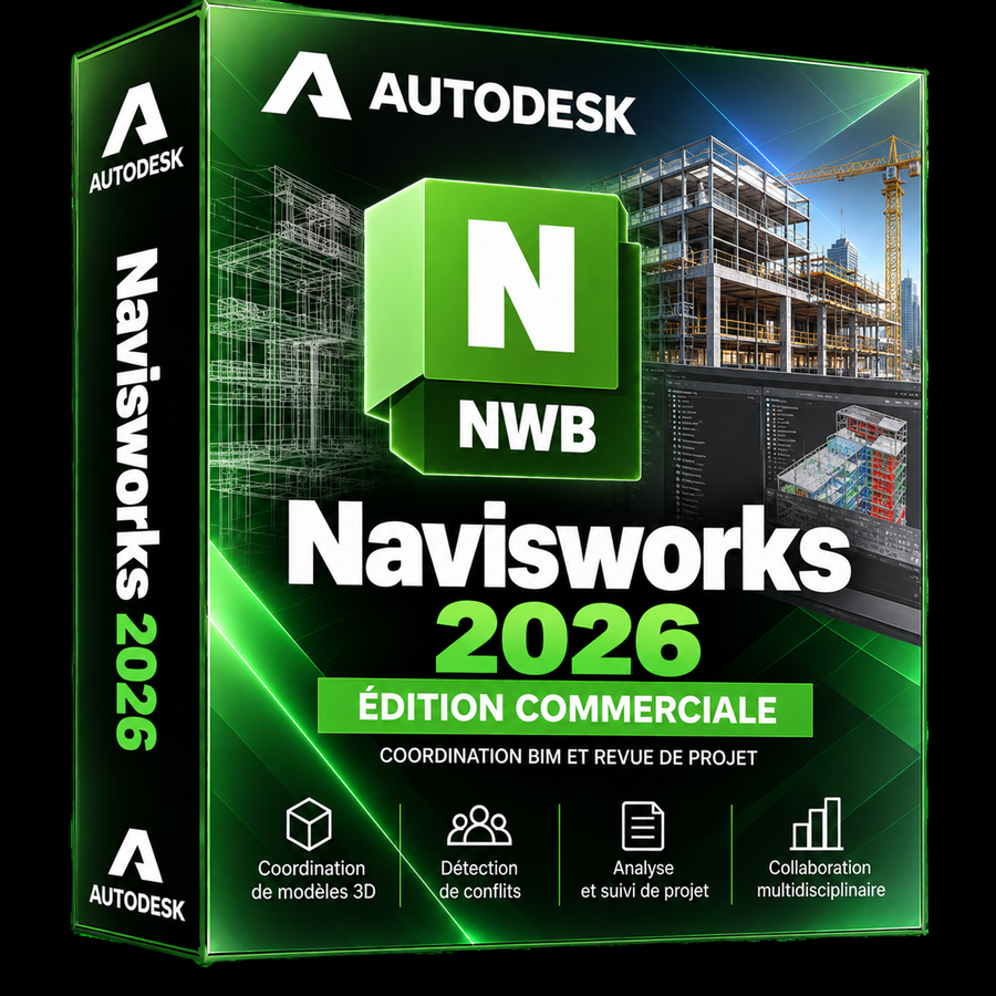 Boîte 3D illustrative Autodesk Navisworks 2026 vert et noir