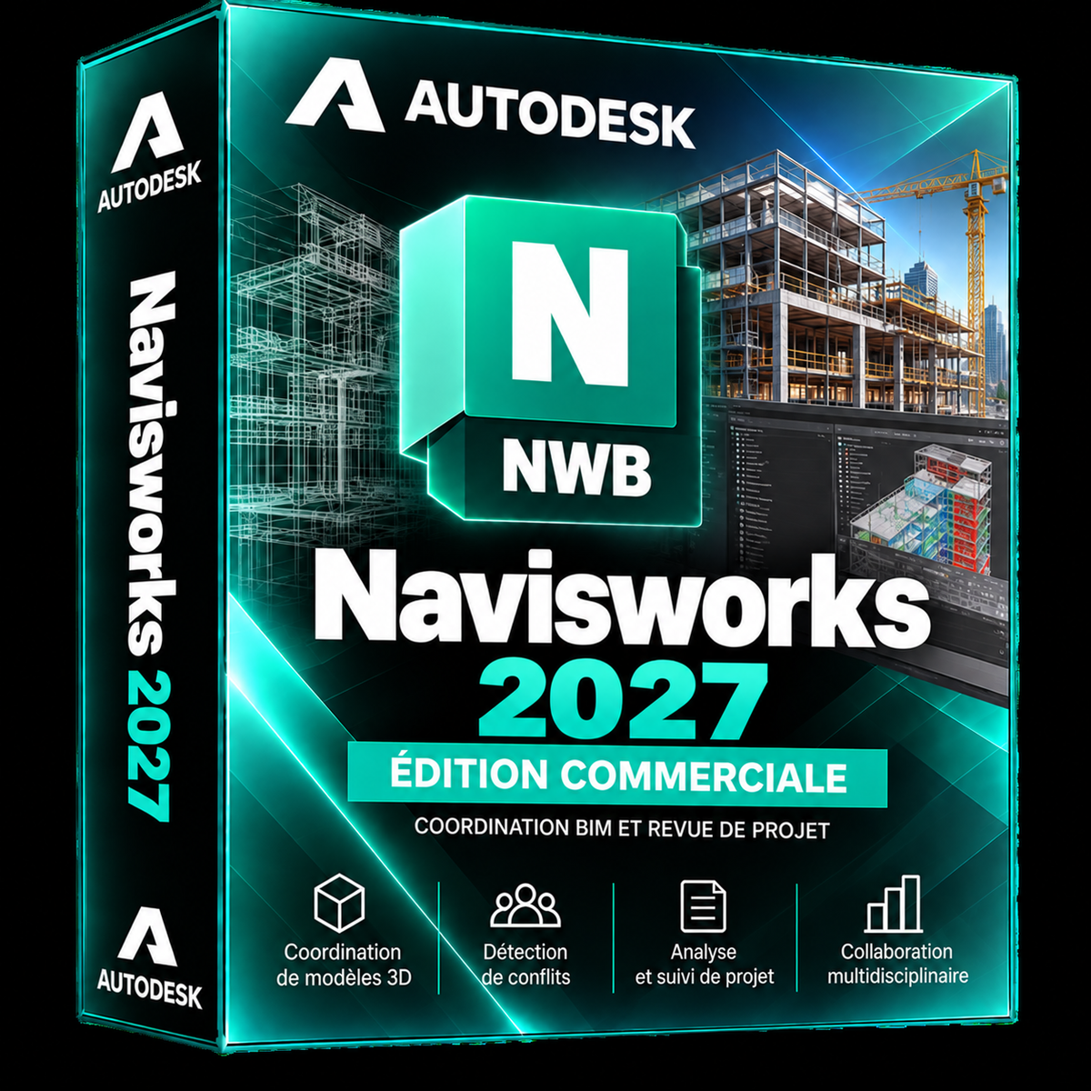 Boîte 3D illustrative Autodesk Navisworks 2027 turquoise
