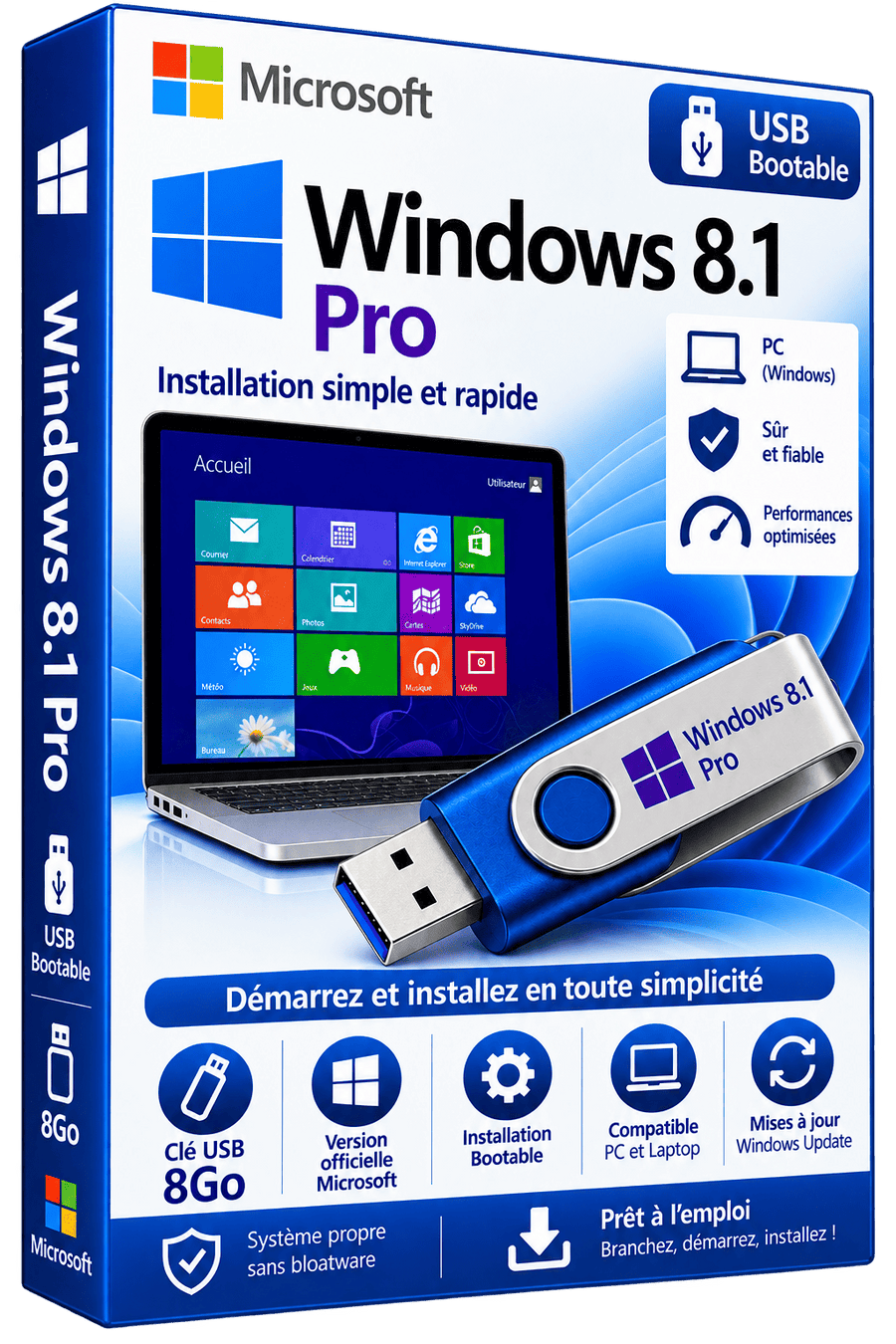 Windows 8.1 Pro — Clé USB Bootable 8Go | Version officielle Microsoft