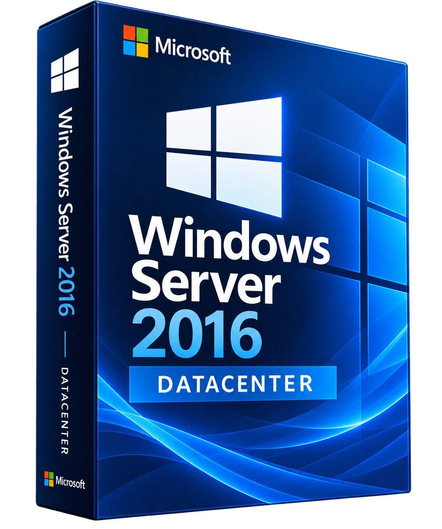 Boîte Windows Server 2016 Datacenter sur fond transparent