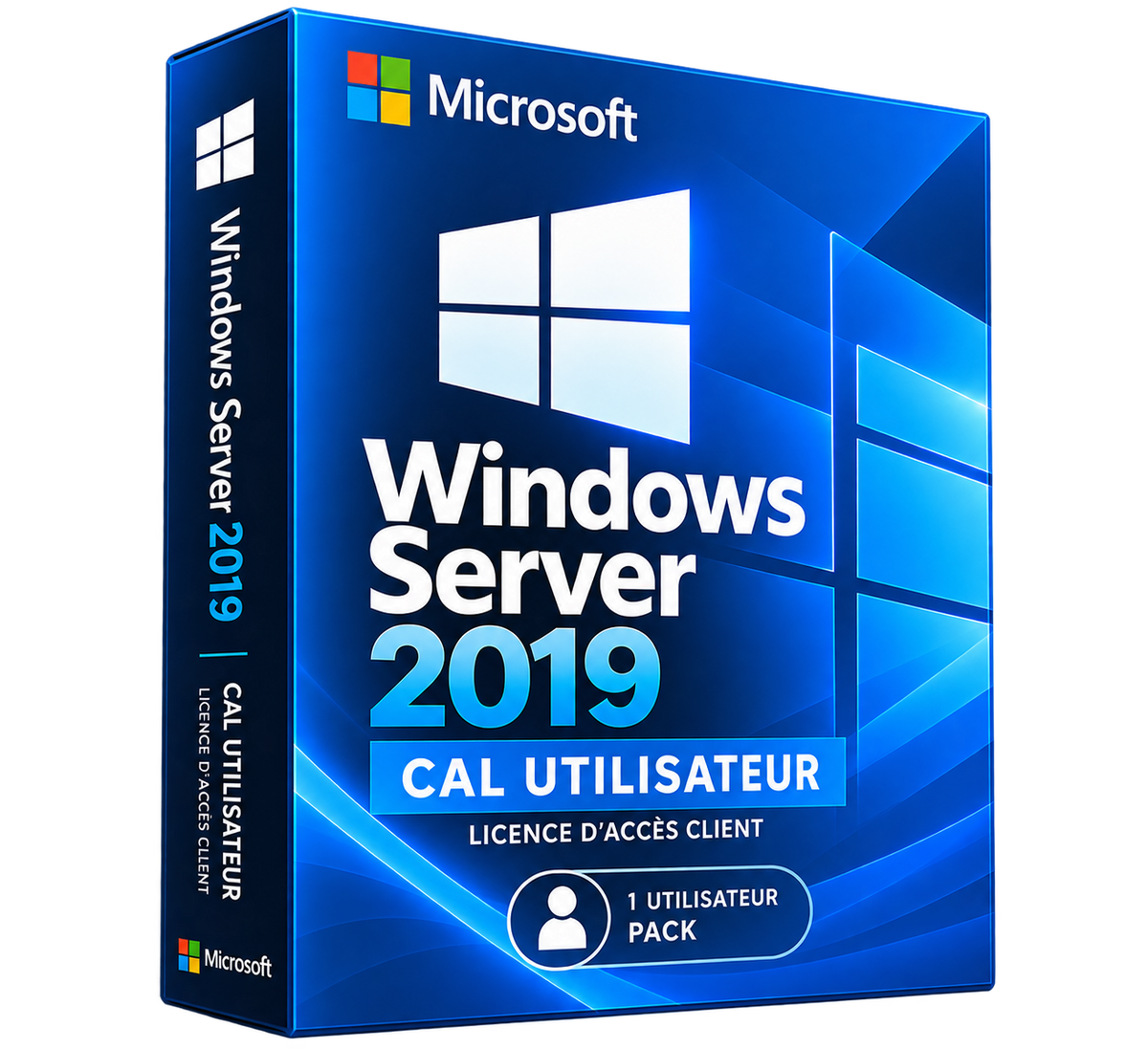 Boîte Windows Server 2019 CAL Utilisateur seule sur fond transparent