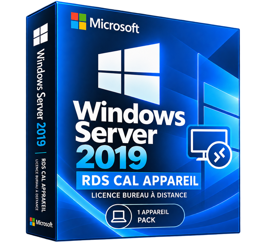 Boîte Windows Server 2019 RDS CAL Appareil seule sur fond transparent