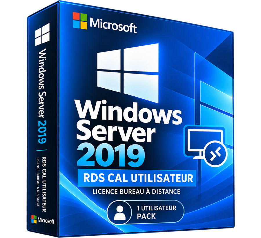 Boîte Windows Server 2019 RDS CAL Utilisateur seule sur fond transparent