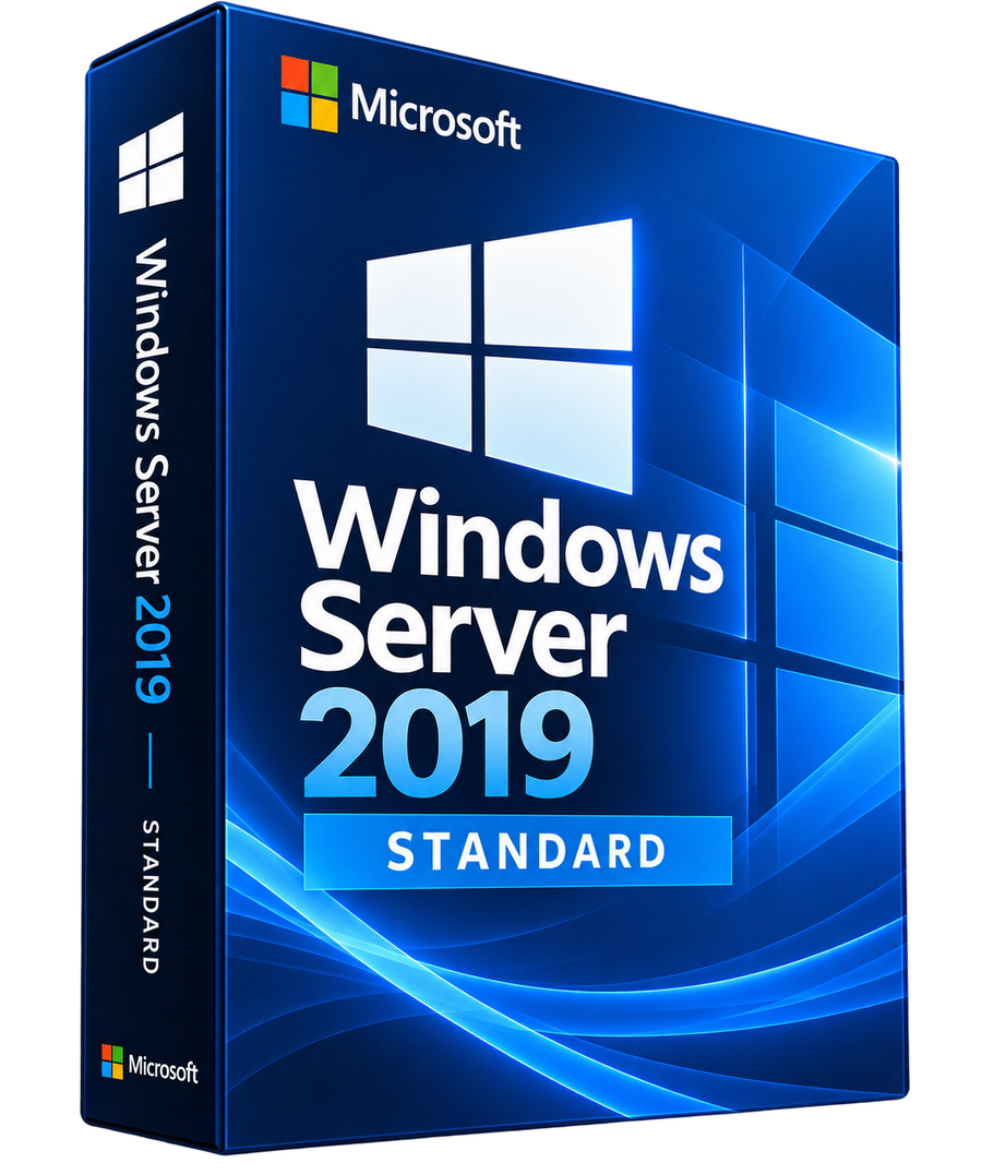Boîte Windows Server 2019 Standard sur fond transparent