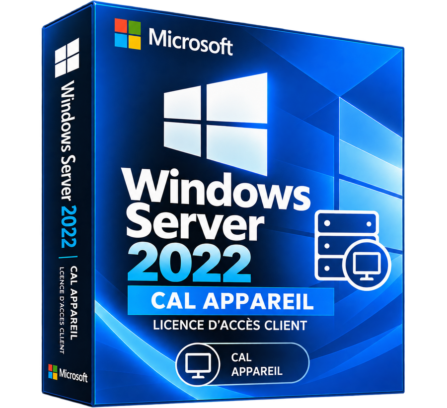 Boîte Windows Server 2022 CAL Appareil seule sur fond transparent