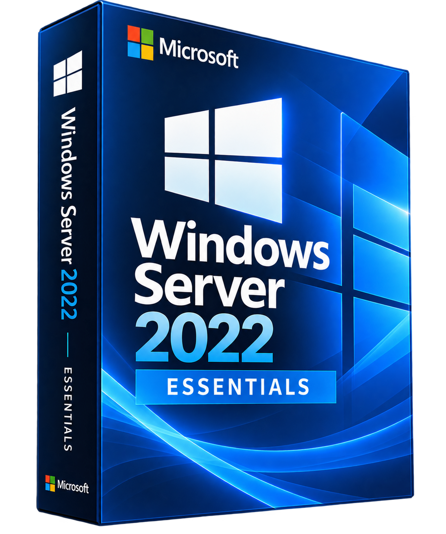 Boîte Windows Server 2022 Essentials seule sur fond transparent