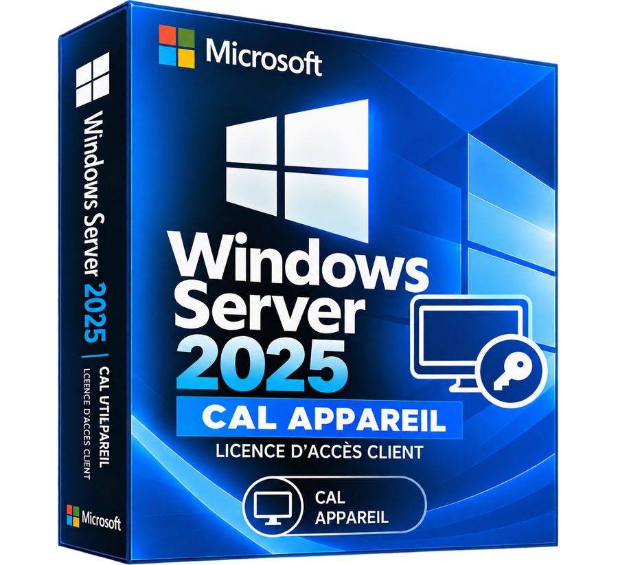 Boîte Windows Server 2025 CAL Appareil seule sur fond transparent