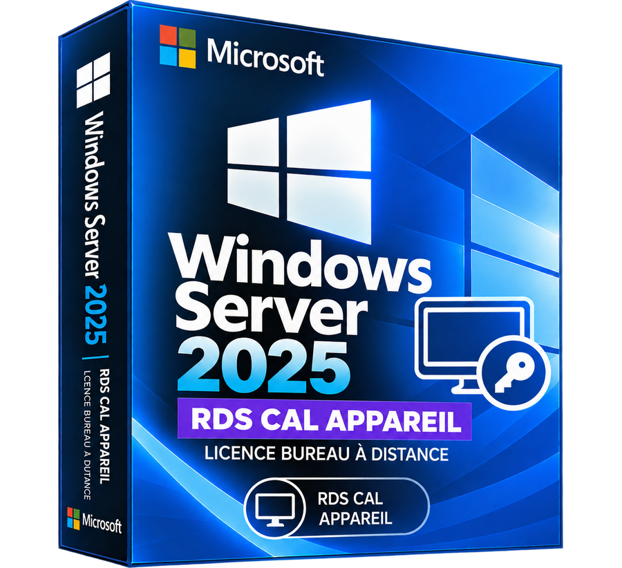 Boîte Windows Server 2025 RDS CAL Appareil seule sur fond transparent