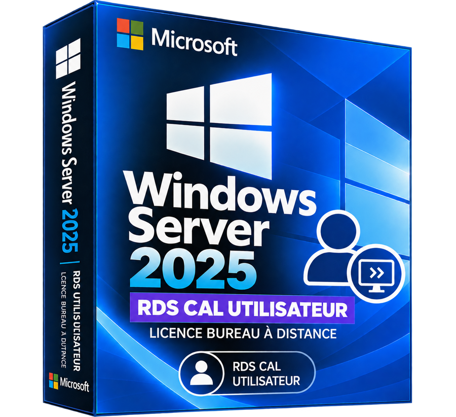 Boîte Windows Server 2025 RDS CAL Utilisateur seule sur fond transparent