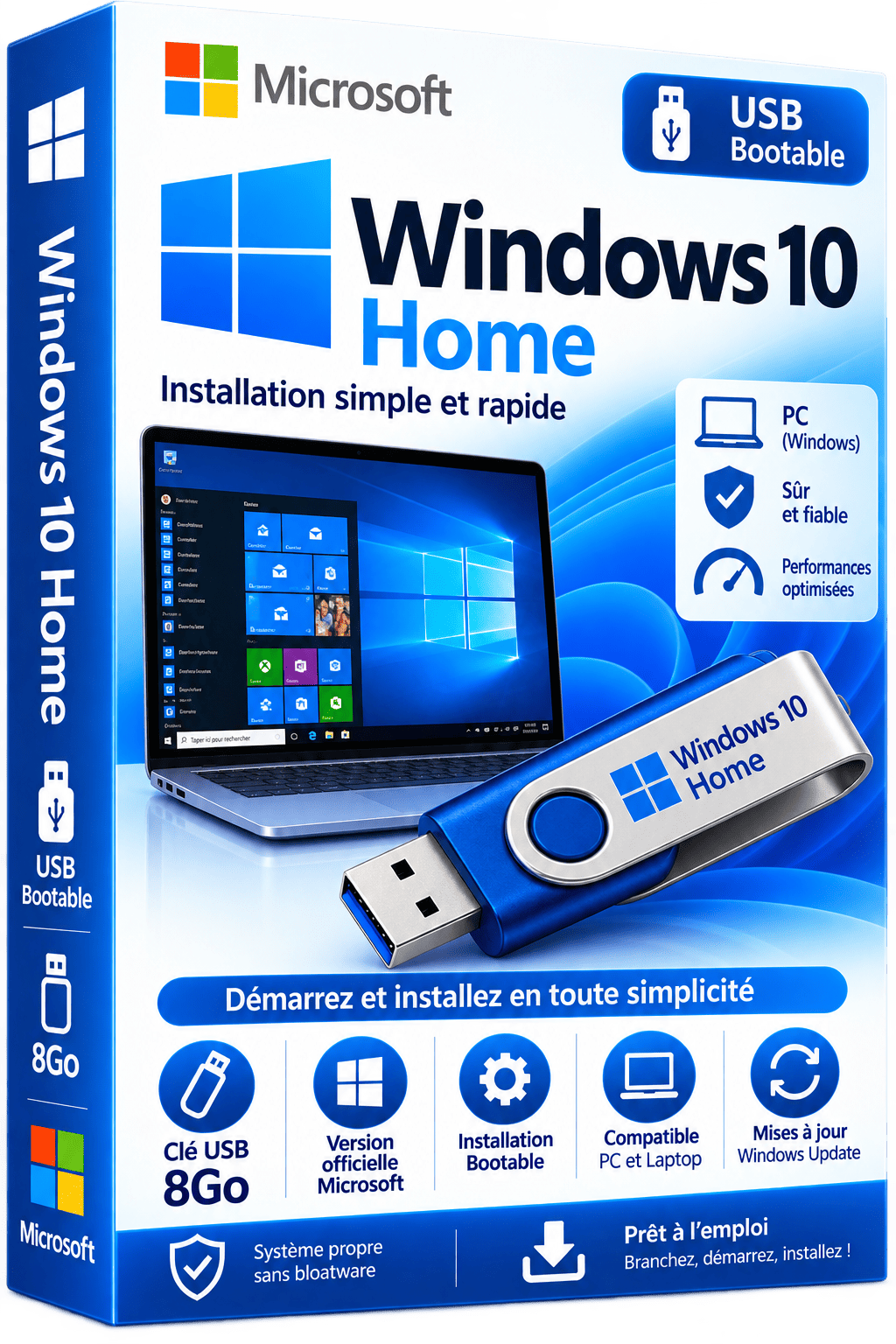 Windows 10 Home — Clé USB Bootable 8Go