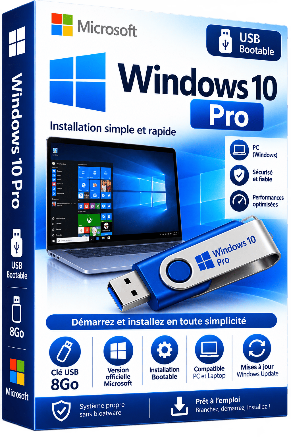 Windows 10 Pro — Clé USB Bootable 8Go