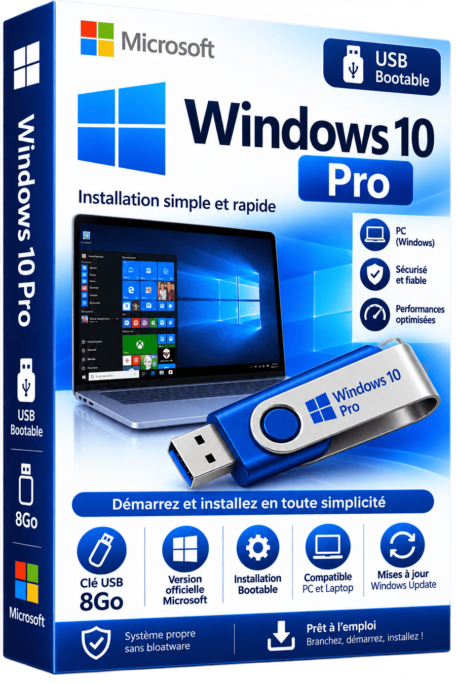 Windows 10 Pro — Clé USB Bootable 8Go